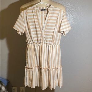Tan + white linen material dress